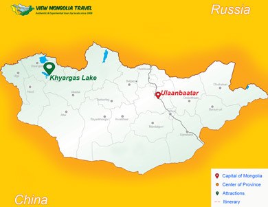 Mongolia Khyargas lake map